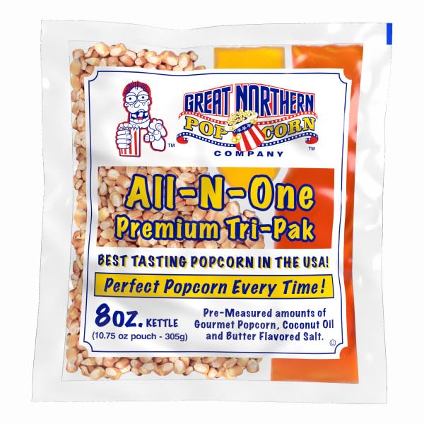 all-in-one premium tri-pack popcorn - premeasured 1075-ounce popcorn packs for 8-ounce commercial poppers 