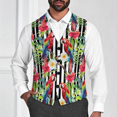 Macaw Parrot Flowers Novelty Men's Suit Vest Casual Formal Dress Vests Business Waistcoat2
