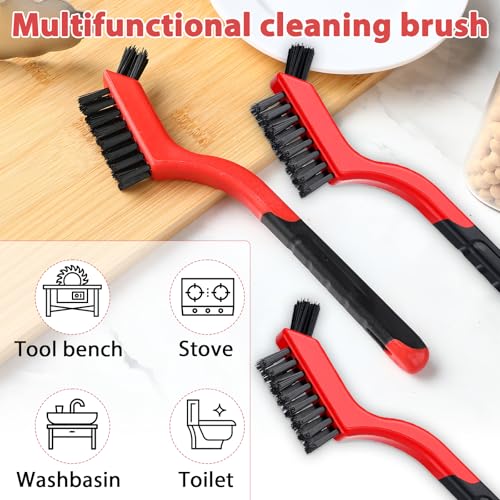 Image of Reallnaive 50 Pcs Nylon Cleaning Brushes Bulk 7 Inch Red Nylon Brushes with Curved Handle Grip for Deep Cleaning Small Parts Rust Dirt Paint Scrubbing, Removal Surface in Hole