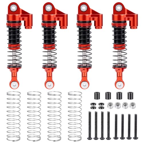 MOHERO 4Pcs 53mm Shocks - Aluminum RC Threaded Tele Absorber Damper for 1/18 RC Rock Crawler Ascent-18 Upgrades Parts (Red)