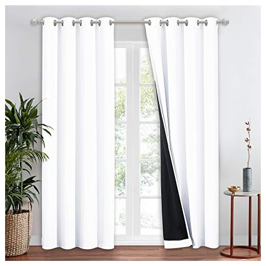 NICETOWN 100% Blackout Window Curtain Panel, Cold and Full Light Blocking Drape with Black Liner for Nursery, 84 inches Drop Thermal Insulated Draperies (White, 1 Piece, 52 inches Wide Each Panel)