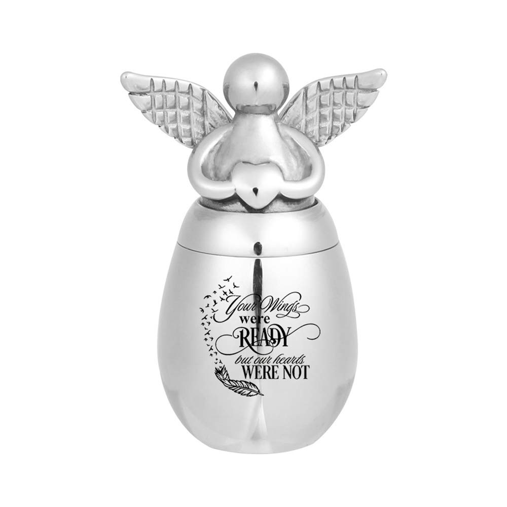 Your Wings were Ready, But My Heart was Not - Small Keepsake Urns for Human/Pet Ashes, Mini Cremation Urns for Ashes Stainless Steel Memorial Ashes Holder (Urn-08)