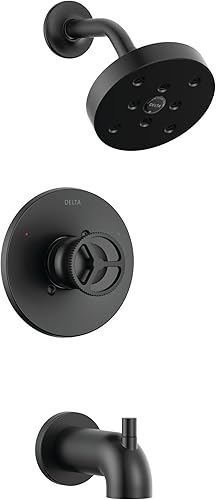 Delta Faucet Trinsic T14458-BL - Juego de grifos de ducha para bañera de la serie 14 color negro mate con cabezal de ducha H2Okinetic, kit de