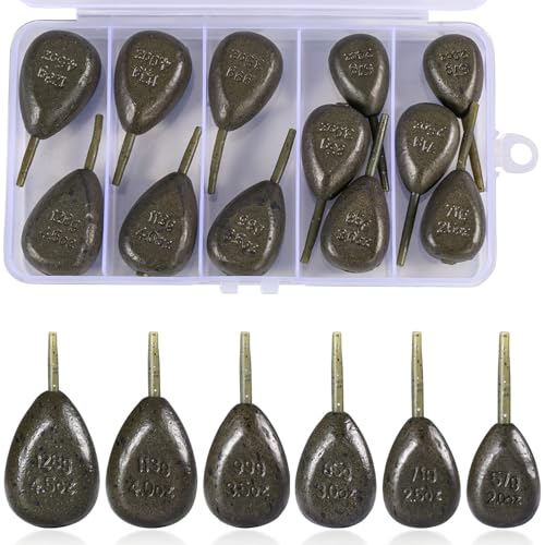 Yun Nong Karpfenangel-Gewichte insgesamt 12 Stück (2 Stück pro Größe) mit 6 Größen: 56 7 g 70 9 g 85 g 99 2 g 113 4 g 127 6 g langlebiges Zubehör für Karpfenangeln
