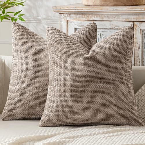 Image of MIULEE Pack of 2 Couch Throw Pillow Covers 24x24 Inch Neutral Light Khaki Boho Accent Decorative Pillow Covers Soft Chenille Farmhouse Cushion Covers for Home Decor Bed Sofa Living Room
