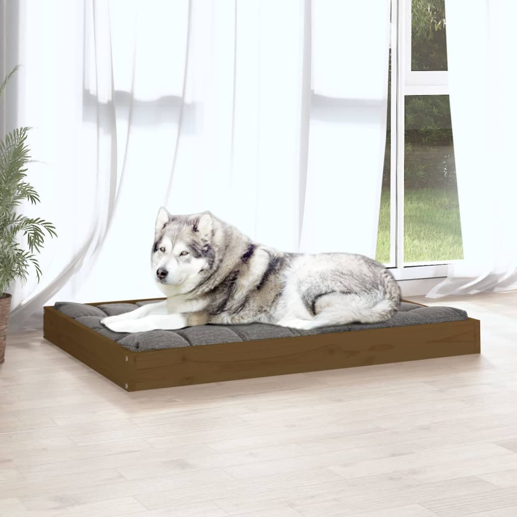 Cuccia per cani in legno di pino massiccio, 101,5 x 74 x 9 cm, con robusta struttura in legno, antiscivolo, ideale per interni, esterni, viaggi e comfort per cuccioli, marrone miele