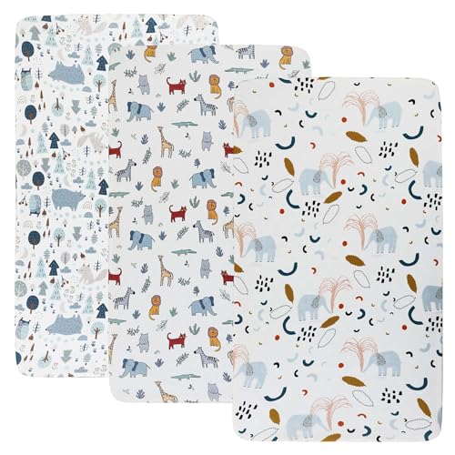 Onacosht Bedside Sleeper Bassinet Sheets 33" x 19", 3 Pack, Elephant &amp;Zebra