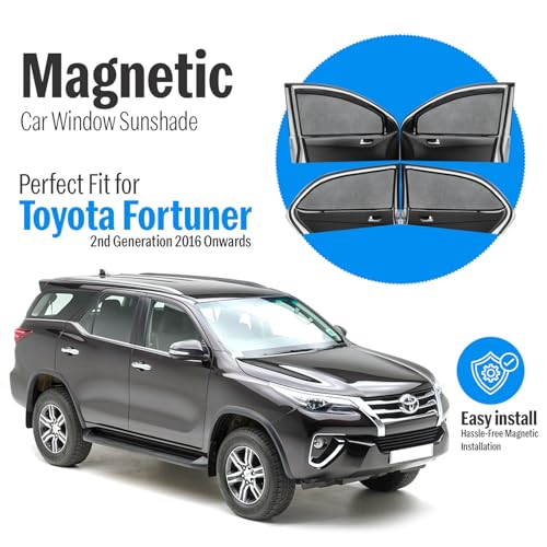 Image of Autofact Magnetic Car Sunshades Compatible with Toyota Fortuner (2016 to 2024) (Set of 4) - Easy Installation, UV Protection, Keeps Car Cool (Front 2 with Zippers, Rear 2 Without Zippers)