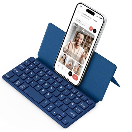 CACOE Clavier Bluetooth Pliable, Mini Clavier sans Fil Double Canal, [AZERTY] Bluetooth avec Support,Mini Ultra Plat, Compatible avec iPad/Phone/Tablette, Android,...