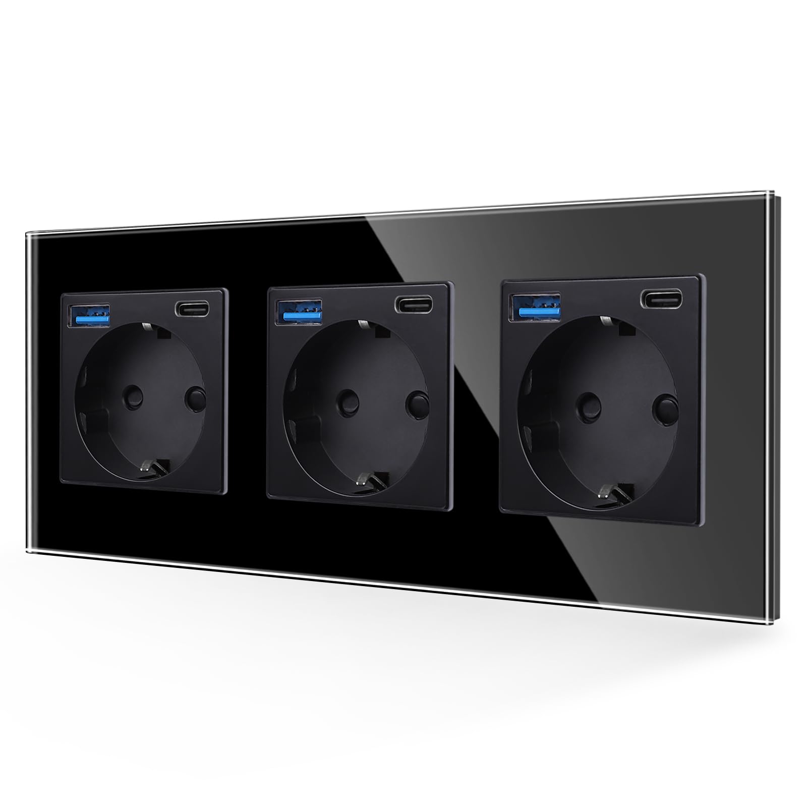 Prise avec charge rapide USB 20W murale triple Schuko C et A encastrer