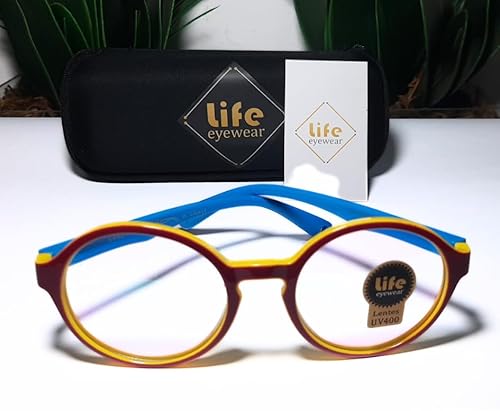 Armação Oculos Grau Infantil Flexível Silicone bordô com Azul Claro