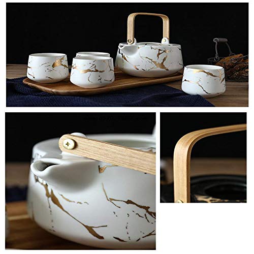 SXLCKJ Juegos de té de Porcelana, Servicio de té para Adultos Hecho a Mano para el hogar con Bandeja, para té, café, té… - Imagen 4