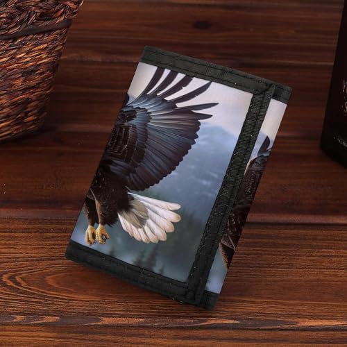 Flying Eagle Print Trifold Wallet with ID Window & Key Ring | Slim Front Pocket Wallet with 8 Card Holder 7