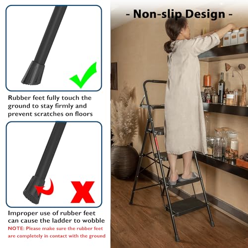 image for BONTEC 4-Step Ladder, Folding Step Stool with Tool Platform, Wide Anti