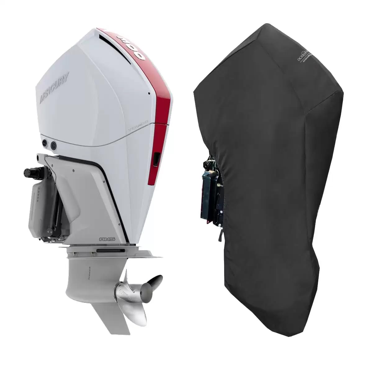 Oceansouth Passgenaue Vollabdeckungen für Mercury-Außenbordmotoren (250–450 PS/PRO XS 4STR V8 4,6 l (von 2018 bis 2024), Beinlänge: 50,8 cm