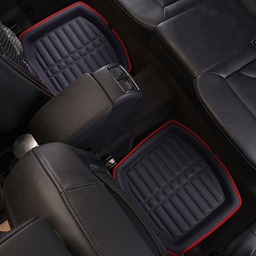 Image of FH Group Automotive Floor Mats - PU Leather Floor Mats, Deep Dish Design, Floor Mats for Cars, Universal Fit Floor Mats Full Set, Floor Mats For Most Sedan, SUV, Truck Floor Mats Red Black