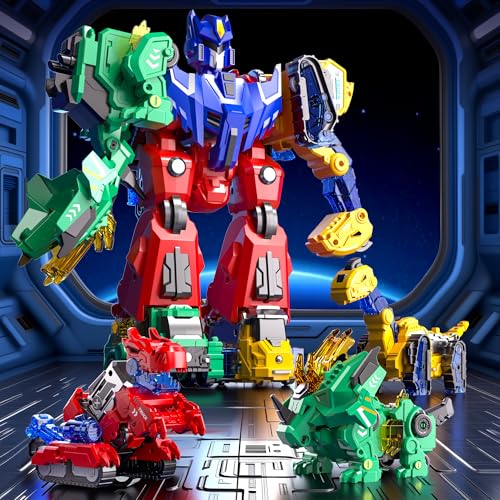 Eohemeral 6-in-1 Dinosaur Transforming Robot Toys Set,STEM Toy Combine Dinosaur Transform into...