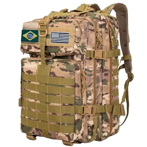 Mochila Militar Tática Impermeável 50 Litros – Camuflada, Sistema MOLLE, Vários Compartimentos, Alças Acolchoadas
