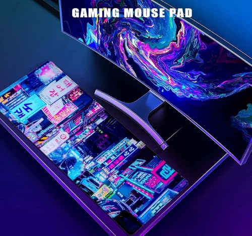 Image of Large Extended Long 700 x 300 mm Mouse Pad for Keyboard & Mouse | Water Resistant Anti Slip Surface Ideal for Office Home and Gaming Setup (Neon Street -16)