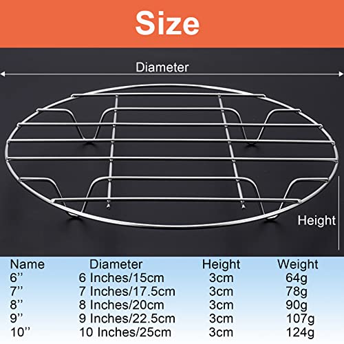Wotermly 5 Pack Round Cooling Racks Set, 6, 7, 8, 9, 10 Inch Air Fryer Rack Steamer Rack Baking Rack Stainless Steel Cake Pan For Baking Canning Cooking Lifting Food In Pots #TOP1
