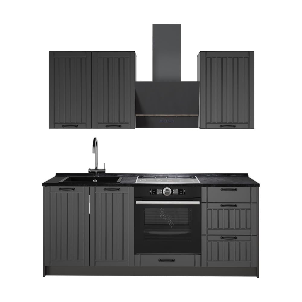 Vicco Singleküche Fame-Line, Dunkelgrau/Anthrazit, 190 cm | AP Anthrazit, zur individuellen Erweiterung mit kompatiblen Modulen