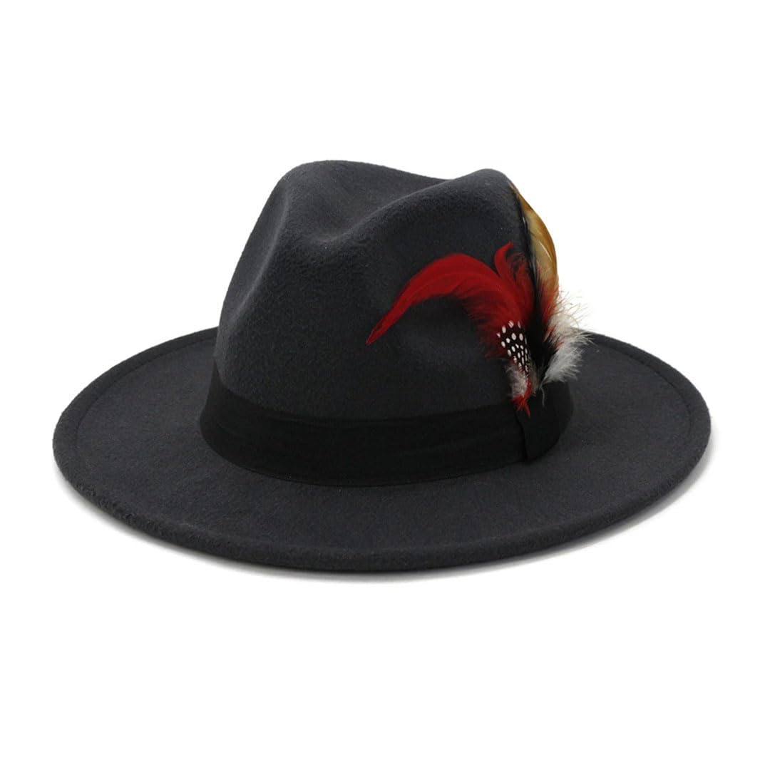 Kobiety mężczyźni szerokie rondo wełniany filc Fedora Panama kapelusz z piórami Jazz Trilby Cap Party Church Formalny Top Hat