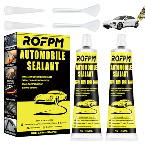 ROFPM 2PCS Colle Pare Brise Voiture Retroviseur, Silicone Noir, Mastic D'étanchéité Carrosserie, Résistance aux Hautes et Basses Températures, pour Le...