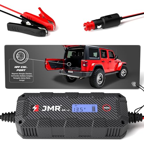 JMR Battery Charger for Jeep Wagoneer Wrangler Cherokee Commander Gladiator Compass Renegade Liberty Patriot All Models Trickle Charger Conditioner Maintainer (Add Lithium Mode)