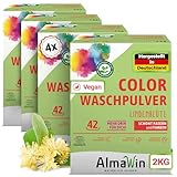 AlmaWin® Color Waschpulver [4x 2kg - 168 Ladungen] mit Lindenblüten-Duft für strahlende Reinheit – Öko Waschmittel Pulver Color anwendbar für 30-60°C – Veganes Bunt-Waschpulver