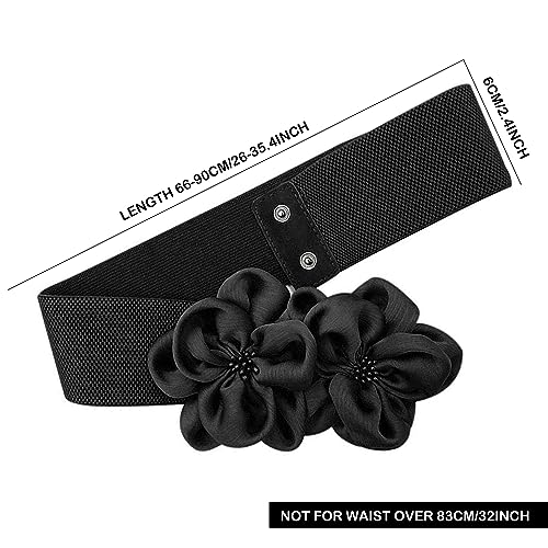 TeeYee Women Girls Big Stretch Double Décor Flowers Buckle Adjustable Elastic Wide Waist Belt2