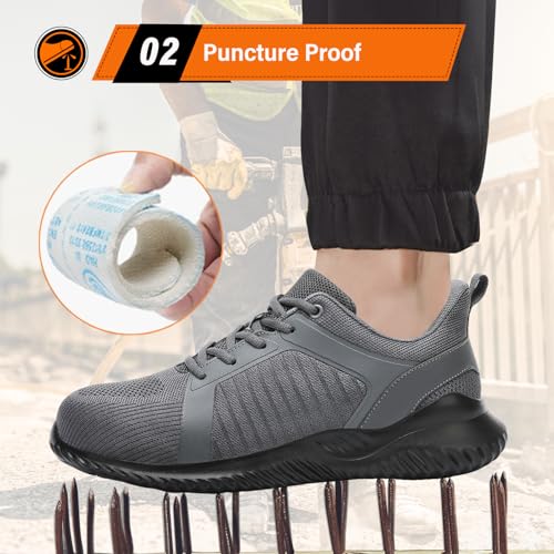 Image of LUPWEE Steel Toe Shoes for Men Women, Slip Resistant Safety Work Shoes Puncture Proof Comfortable Indestructible Sneakers with Specialized Work Insole for Industry Construction Warehouse