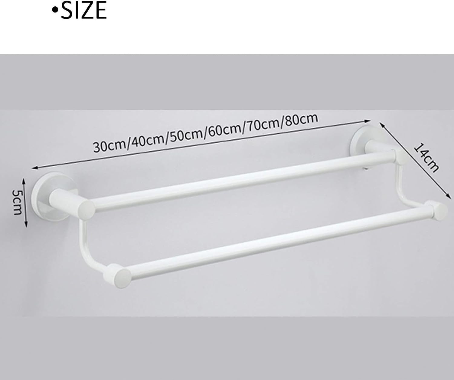 Drążek na ręczniki stalowy podwójny ścienny 60 cm biały, 60cm, 60cm