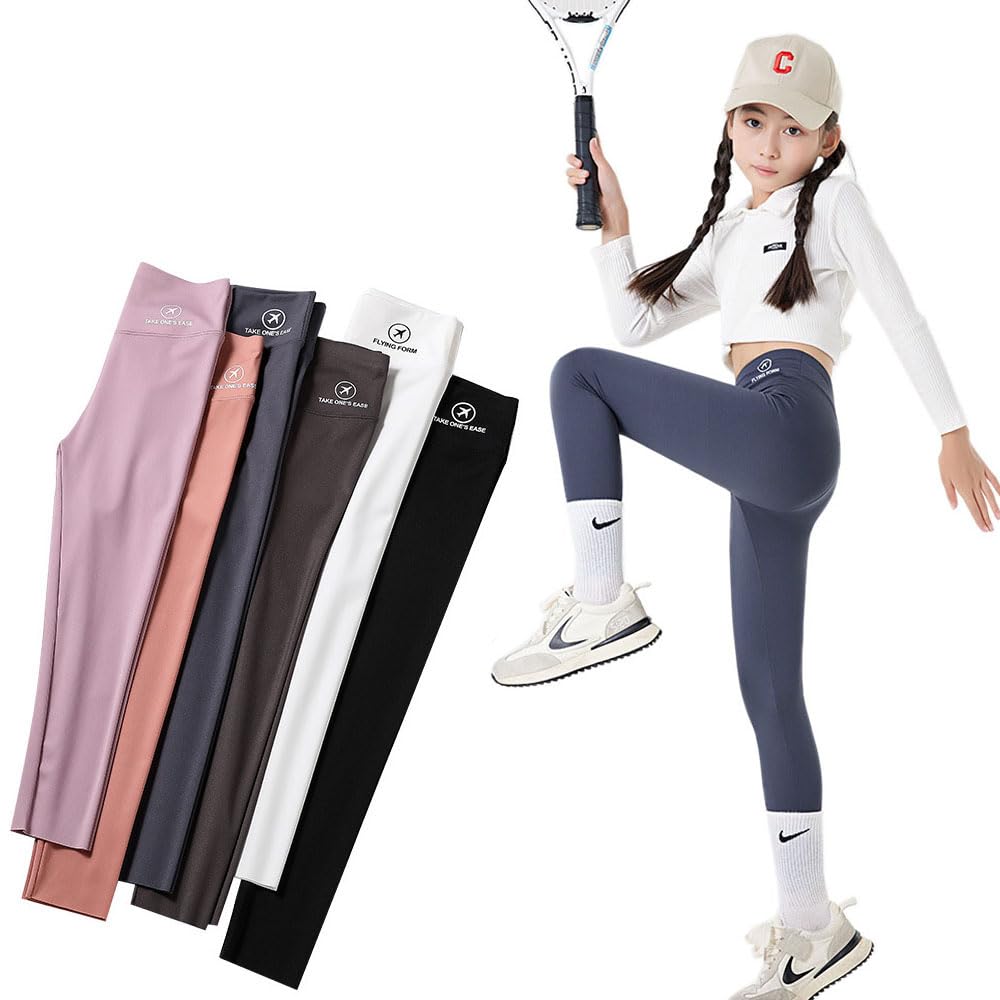 Lettyhe レギンス パンツ スパッツ キッズ 子供服 女の子 小学生 スポーツ イベント ボトムス ジュニア 体操 ダンス ヨガ 練習着 伸縮性 (160, ブラック)
