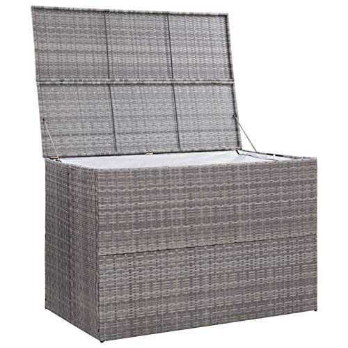 Yolola Caja de almacenamiento de jardín, caja de almacenamiento para exteriores, caja de almacenamiento extra grande para jardín, poliratán gris, 150 x 100 x 100 cm