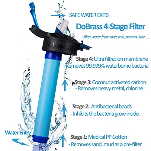 DoBrass Water Filter Bottle for Travel, Camping, Hiking, Outdoor and Daily Use, Filtered Water Bottle with BPA Free and Leakproof