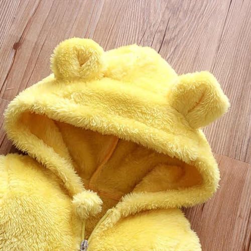 Image of BABYZONE Baby Bear Hooded Fleece Romper and Swaddle Wrap Set, Plush Teddy Design, Brown (2, Yellow&Brown, Baby)