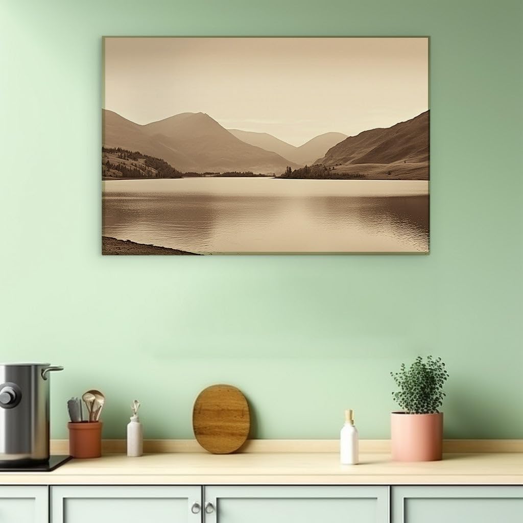 Canvas for Living room. Whispers of Serenity: A Vintage Glimpse into Lakeside Tranquility, 27 x 18 inch Canvas Wall Art - Contemporary Masterpieces - Retro Home Decor