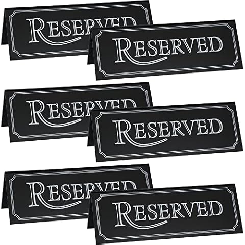 Wedding Reserved Table Signs PVC Reserved Signs Guest Reservation Table Tents Sign Black Reserved Seat Signs Waterproof Reserve Signs for Birthday Party 7.9 x 2.7 Inch (6 Pieces) Cover