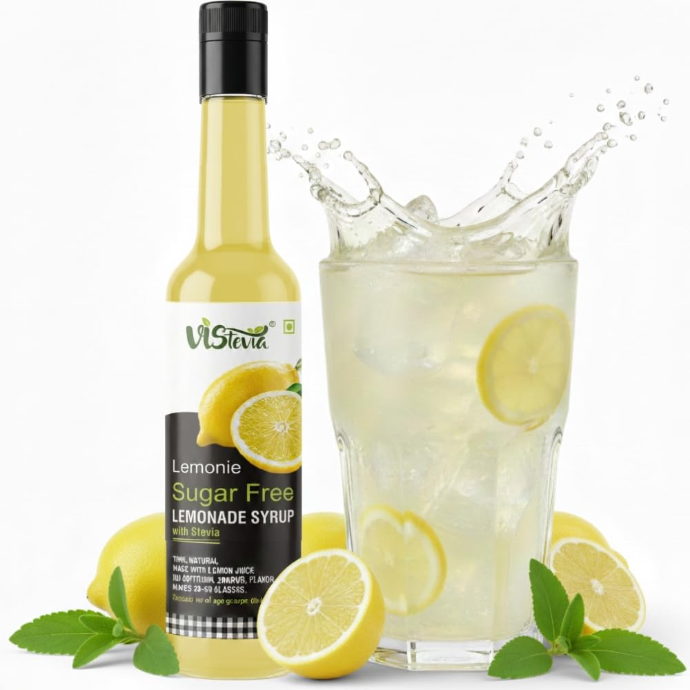VIStevia Lemonie Sugar-free Lemonade Syrup, Diabetic And Keto Friendly - Sweetened Naturally With Stevia, Made With Real Lemon Juice Not Flavour And Colour - Pack Of 1 (470ML) Serves 25-30 Glasses