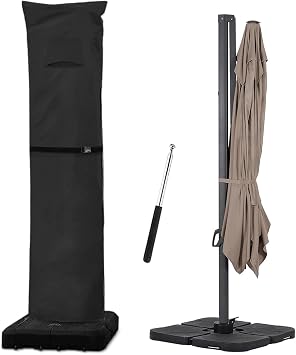 Patio Umbrella Parasol Cover with Air Vent,600D and Waterproof Cantilever Umbrella Covers, Anti-UV Umbrella Covers with Telescopic Support Pole 3-Black, Cantilever 9-13