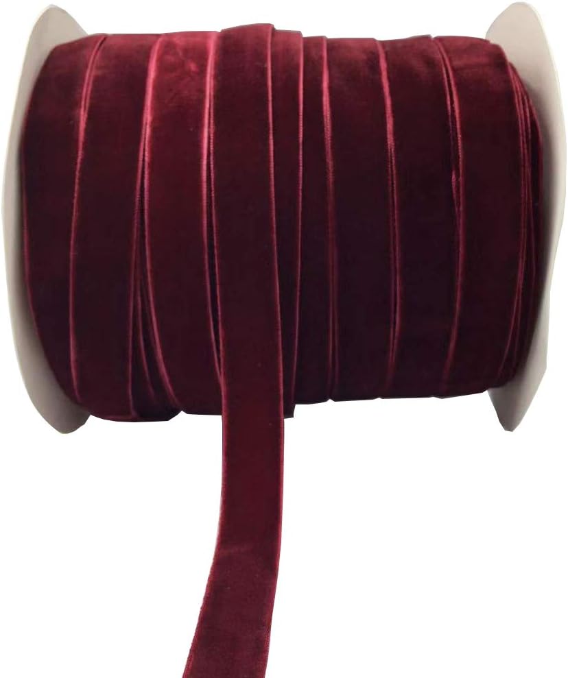 10 Yards Burgundy Velvet Ribbon Spool (Wine, 5/8")