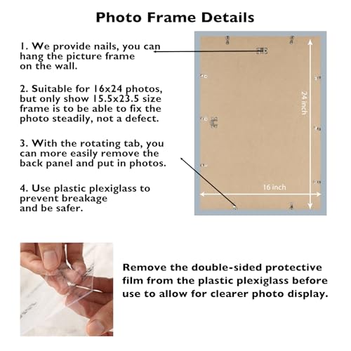 Image of JCJMY 16x24 Picture Frame Rustic White for Poster Photo Picture and 40x60 cm Canvas, Horizontal and Vertical Formats for Wall Hanging, 16 x 24 Wall Gallery Poster Photo Frame for 16 by 24 Photos Posters, Rustic White