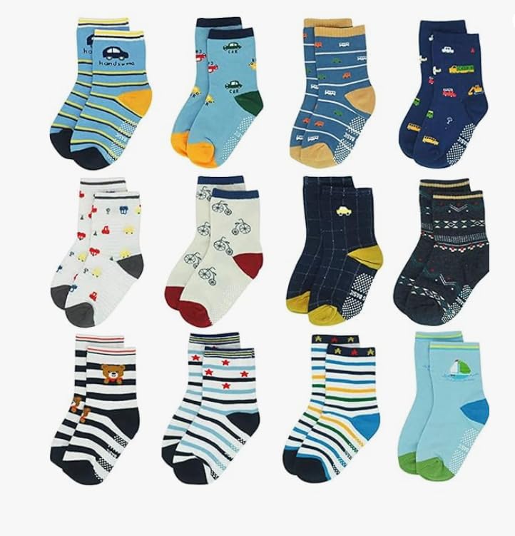 Image of Organic Cotton Ankle Length Anti Slip Socks For Baby With Grip 0-36 Months-Cartoon, Multicolored