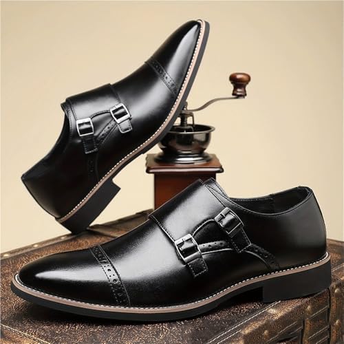 Mens Fashion Black Leather Oxford Dress Shoes Pointed Toe Wedding Gentleman Office Classic Business Hasp Monk Casual2