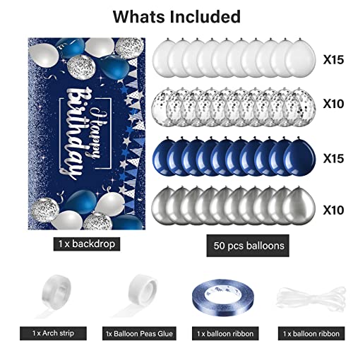 Image of Tatuo Navy Blue Birthday Confetti Balloons Kit Set Photography Backdrop Banner Package for Boys Girls Men Women Birthday Party Decorations Supplies(Navy Blue and Silver)
