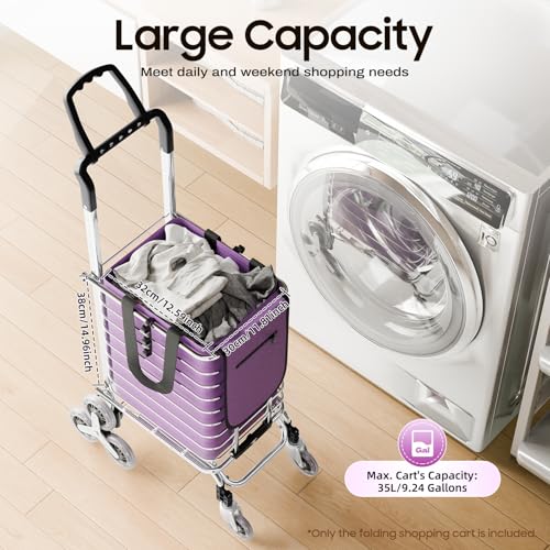 Großer faltbarer Einkaufstrolley mit 8 Rädern, mit wasserdichter Oxford-Tasche, robuster Aluminiumrahmen, leicht und einfach zu manövrieren, für Einkäufe und den Außenbereich – Bild 5