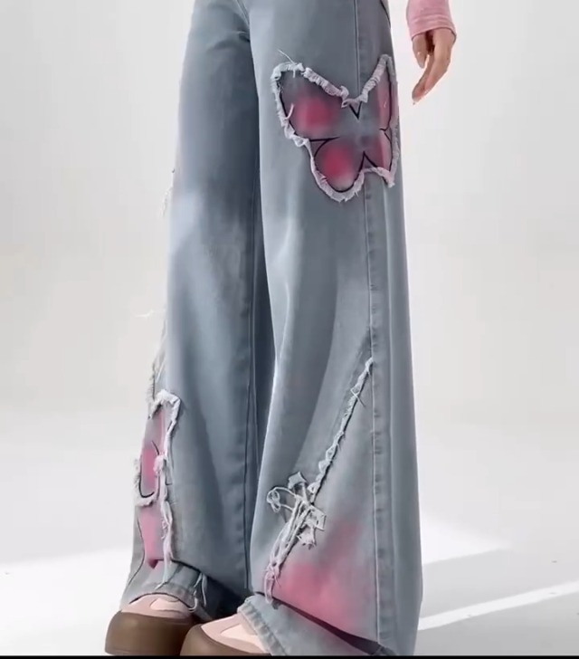 Unisex Vintage Baggy Embroidery Wide Jeans 90s High Waist Y2k