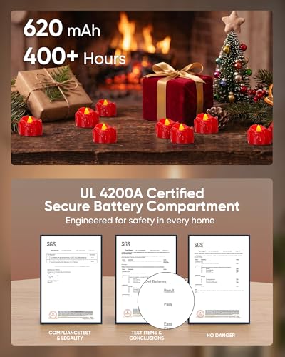 Image of Homemory 24-Pack Red Remote Flameless Battery Tea Light Candles, 400+Hrs