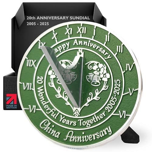 Anniversary Sundial Gift for 20th China Wedding Anniversary in 2025 - Recycled Metal Home Decor Or Garden Present Idea - Handmade in UK for Him, Her Parents Or Couples 20 Year Celebration