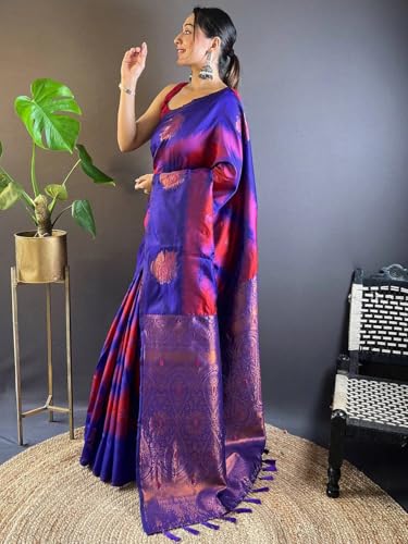 Image of SGF11 Women's Kanjivaram Pure Soft Silk Saree With Unstitched Blouse Piece